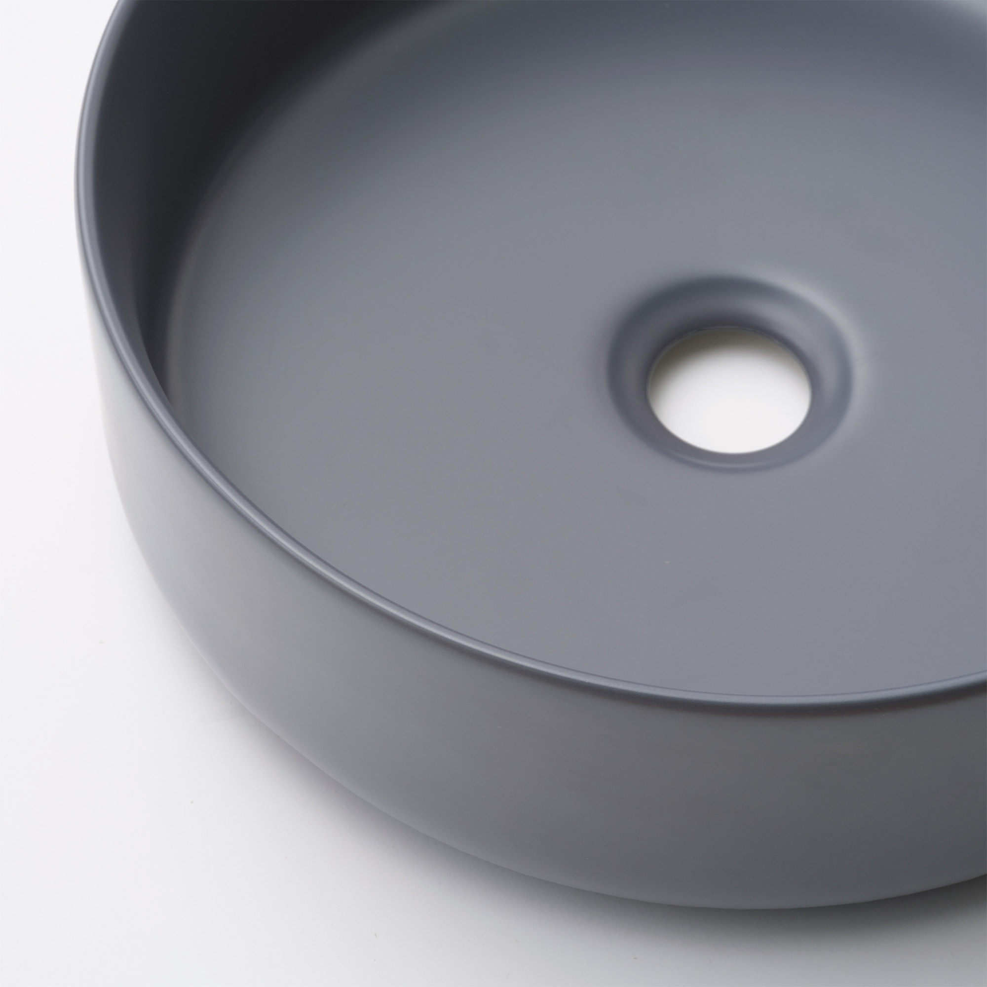 陶器の手洗い器 丸350 アズールグレー KB-PR012-04-G141 すっきりと薄い縁が、洗練された印象