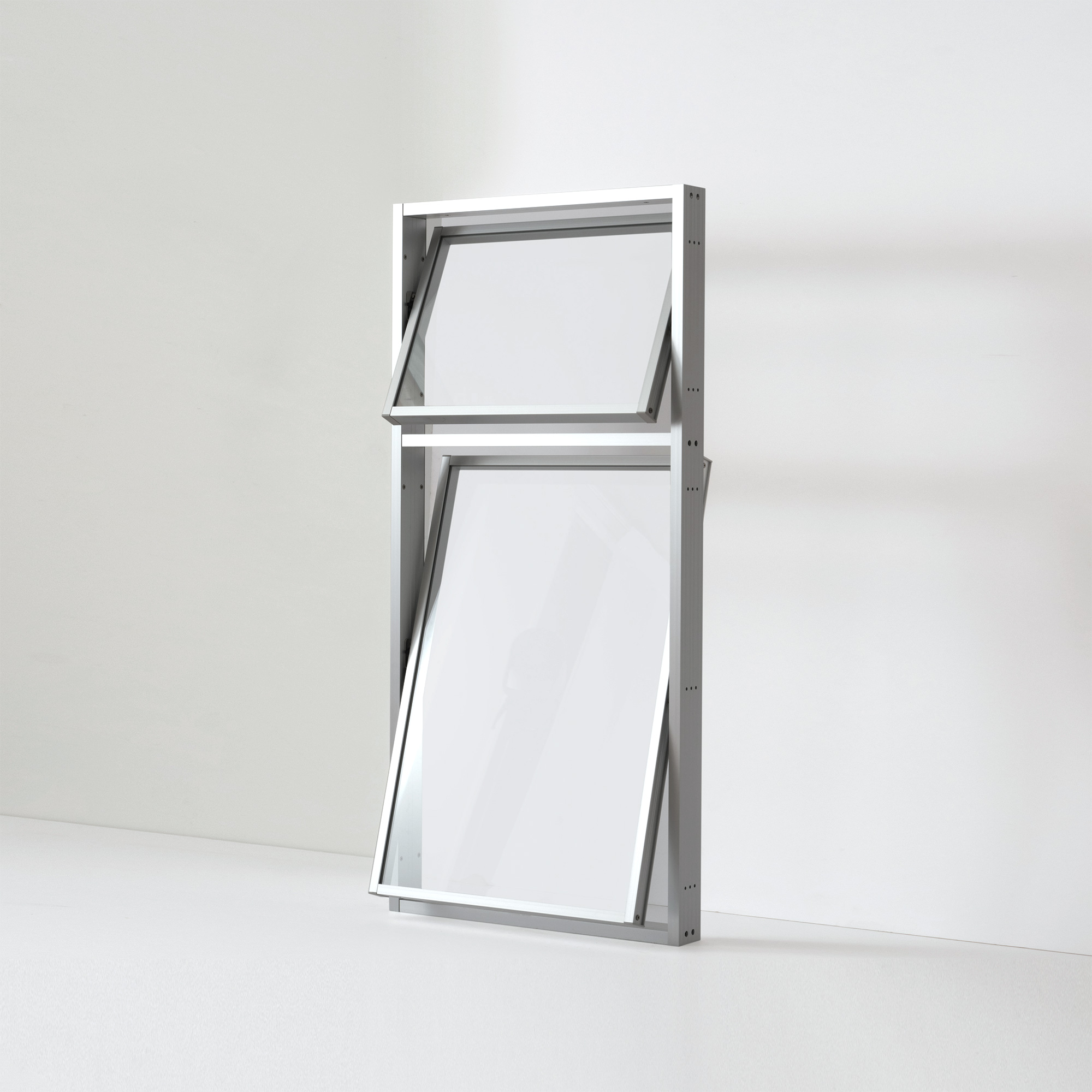 室内アルミサッシ FIX窓＋FIX窓 シルバー ガラス DW-DR013-11-G201 回転窓（上）＋回転窓（下）　W500 H1050（上H350 下H700）クリアガラス