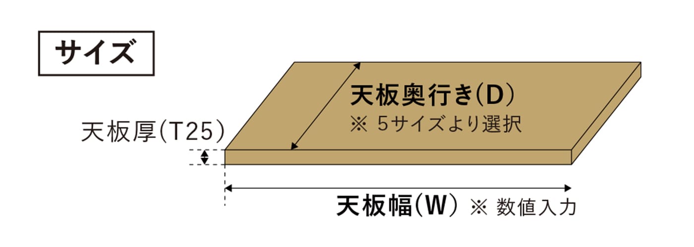 幅は1mm単位、奥行きは10mm単位でオーダーできます