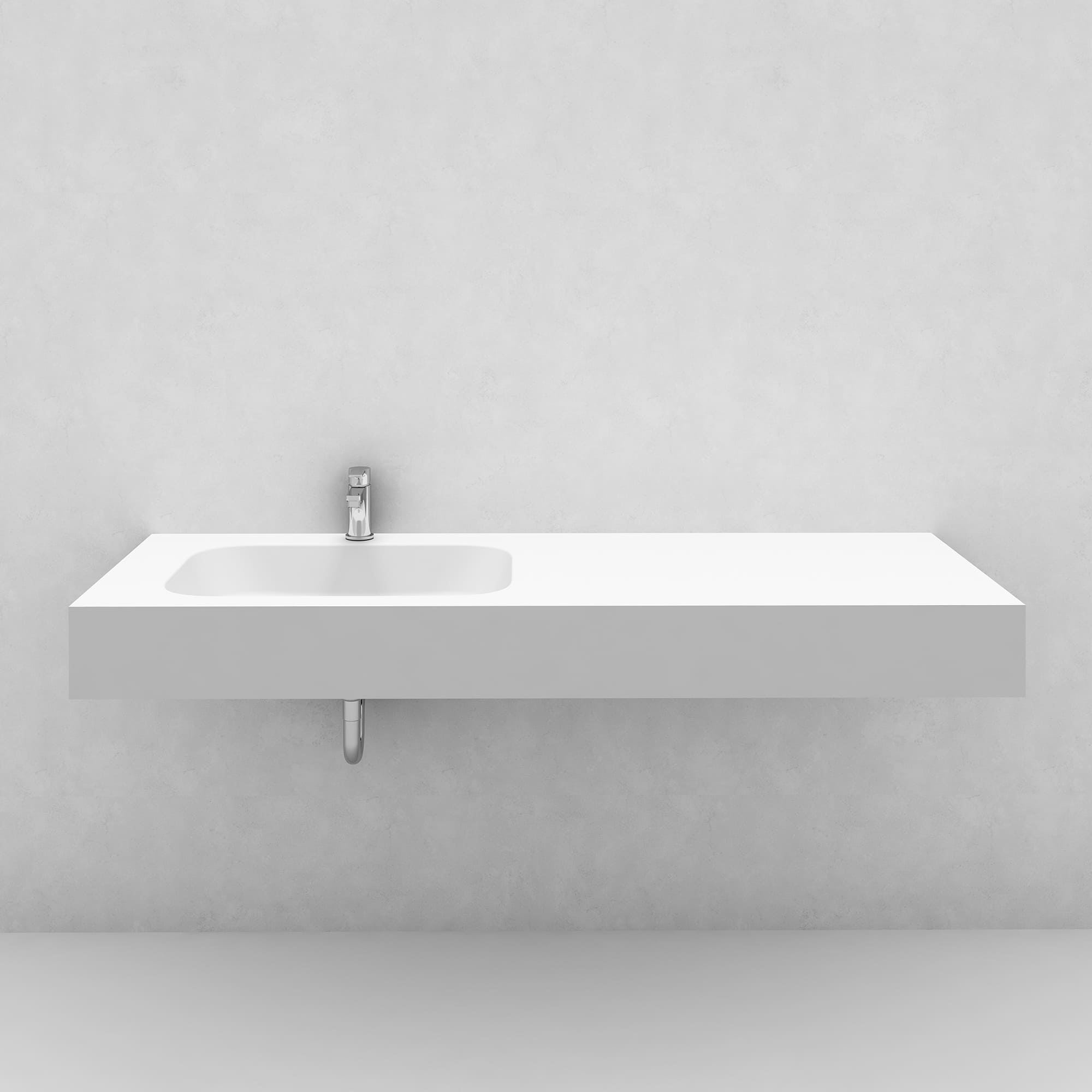 人工大理石の洗面カウンター H150 角丸600ボウル 立水栓用 KB-PR014-04-G279 カウンター幅は最大W1750mmまで、ボウル位置もオーダーが可能です。（画像はW1450）