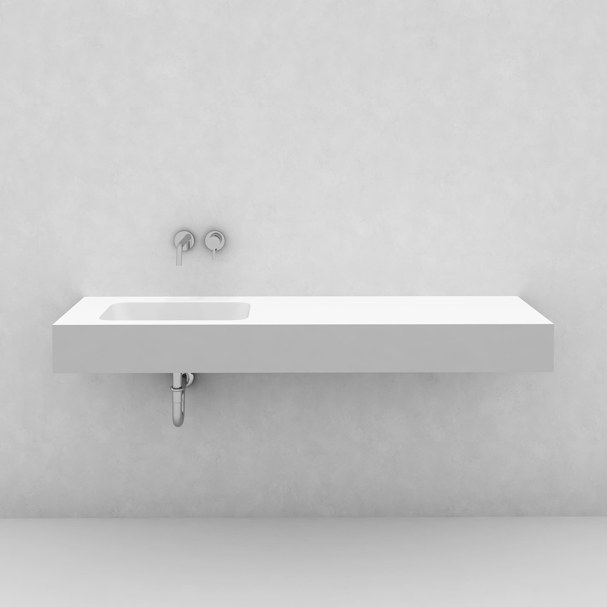 人工大理石の洗面カウンター H150 角丸480ボウル 壁水栓用 KB-PR014-07-G279 カウンター幅は最大W1750mmまで、ボウル位置もオーダーが可能です。（画像はW1450）