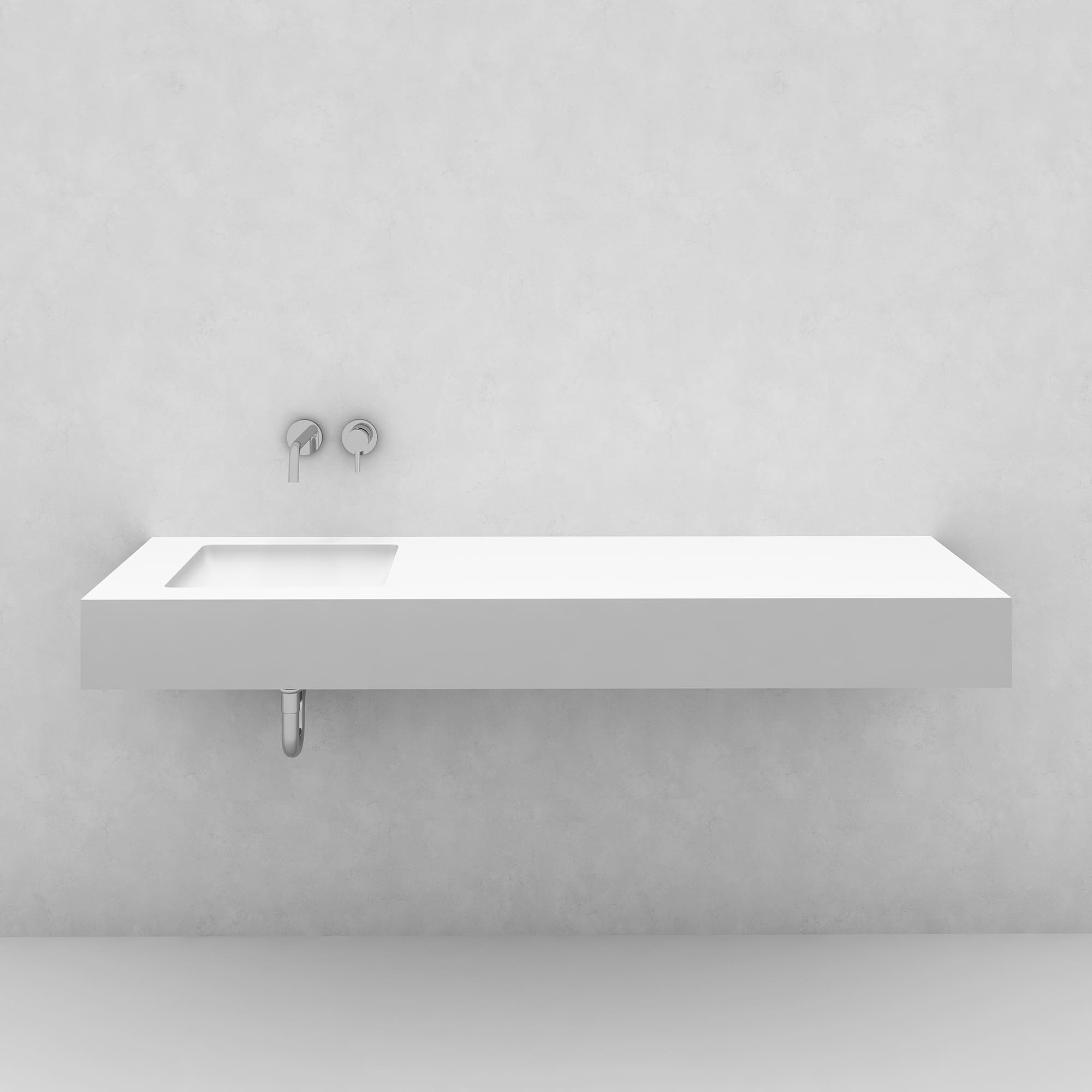 人工大理石の洗面カウンター H150 スクエア380ボウル 壁水栓用 KB-PR014-11-G279 カウンター幅は最大W1750mmまで、ボウル位置もオーダーが可能です。（画像はW1450）