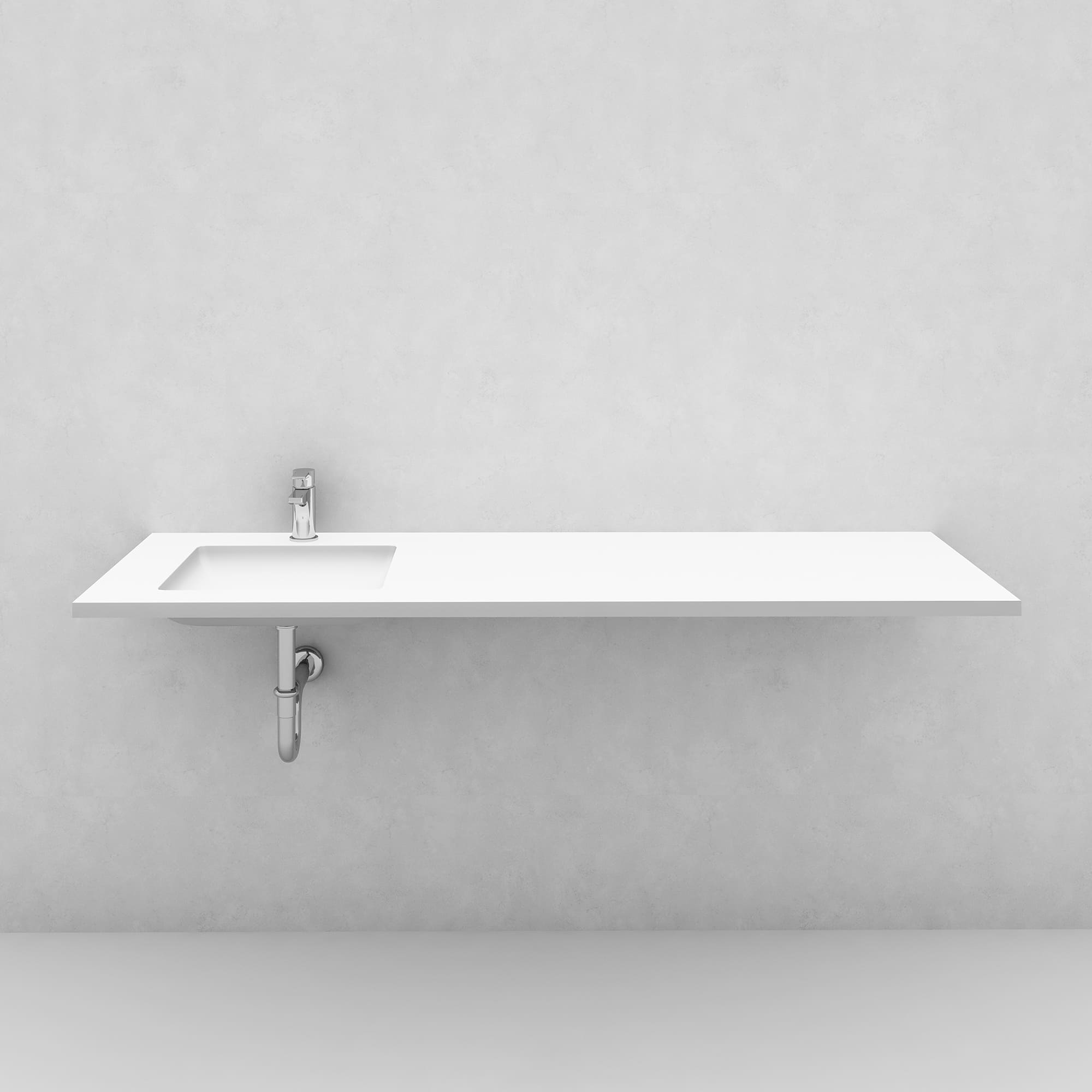 人工大理石の洗面カウンター T23 スクエア380ボウル 立水栓用  KB-PR014-10-G279 カウンター幅は最大W1750mmまで、ボウル位置もオーダーが可能です。天板下部は別途造作を手配してください。（画像はW1450）