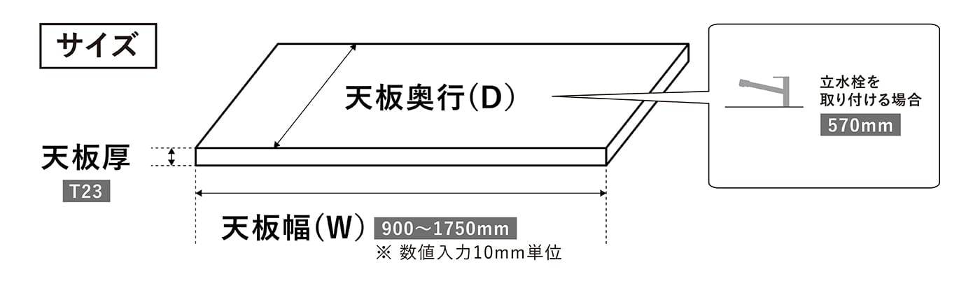 幅は10mm単位でオーダー可能（奥行きは570mmの固定）