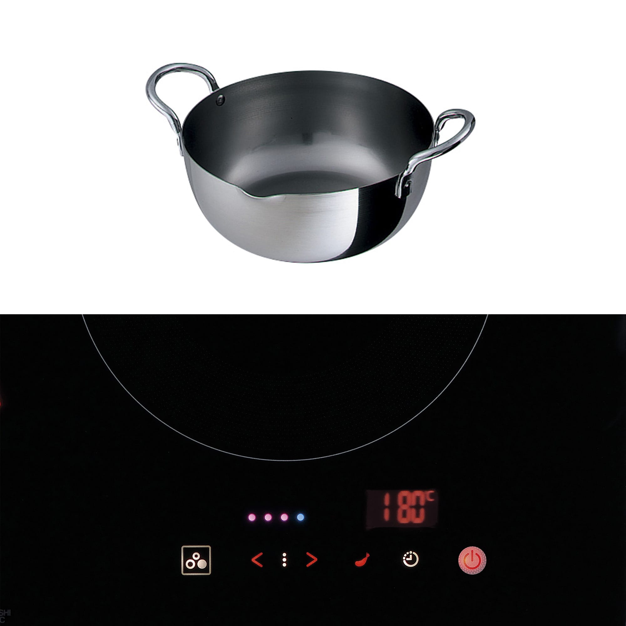 IHヒーター ガラストップ(BK) 3口 IH W650 グリルレス（200V） KB-PT001-30IH-G141 天ぷら鍋が付属します。温度をキープする機能があるため、手軽に揚げ物を楽しめます