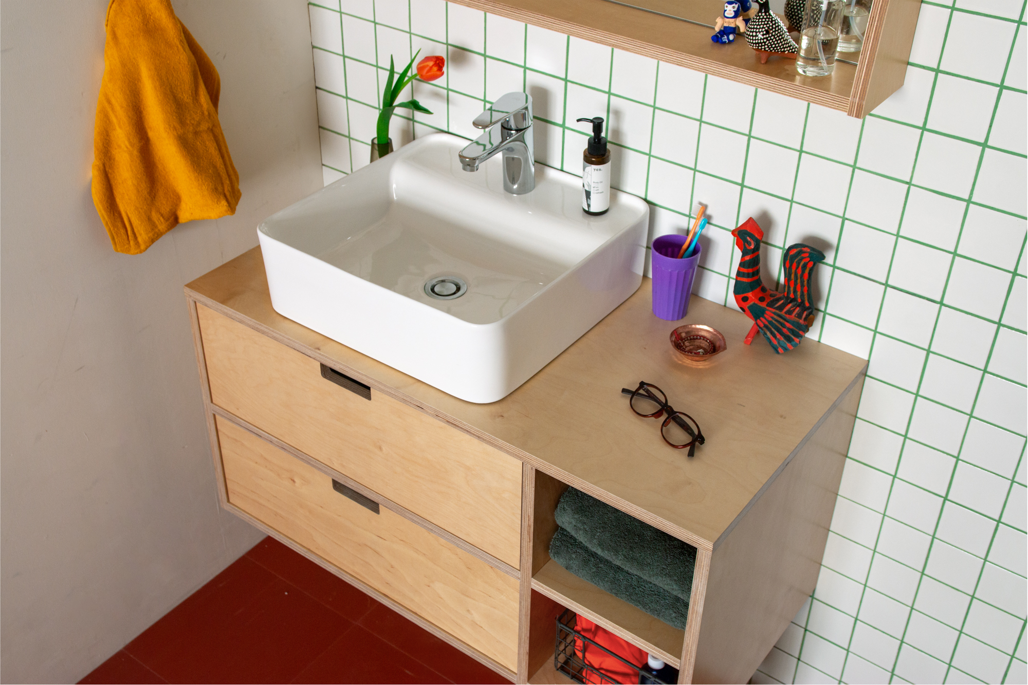 置き型洗面器 水栓デッキ 角430 KB-PR017-01-G173 「プライウッド洗面台」と「ストレート混合栓B」との組み合わせ