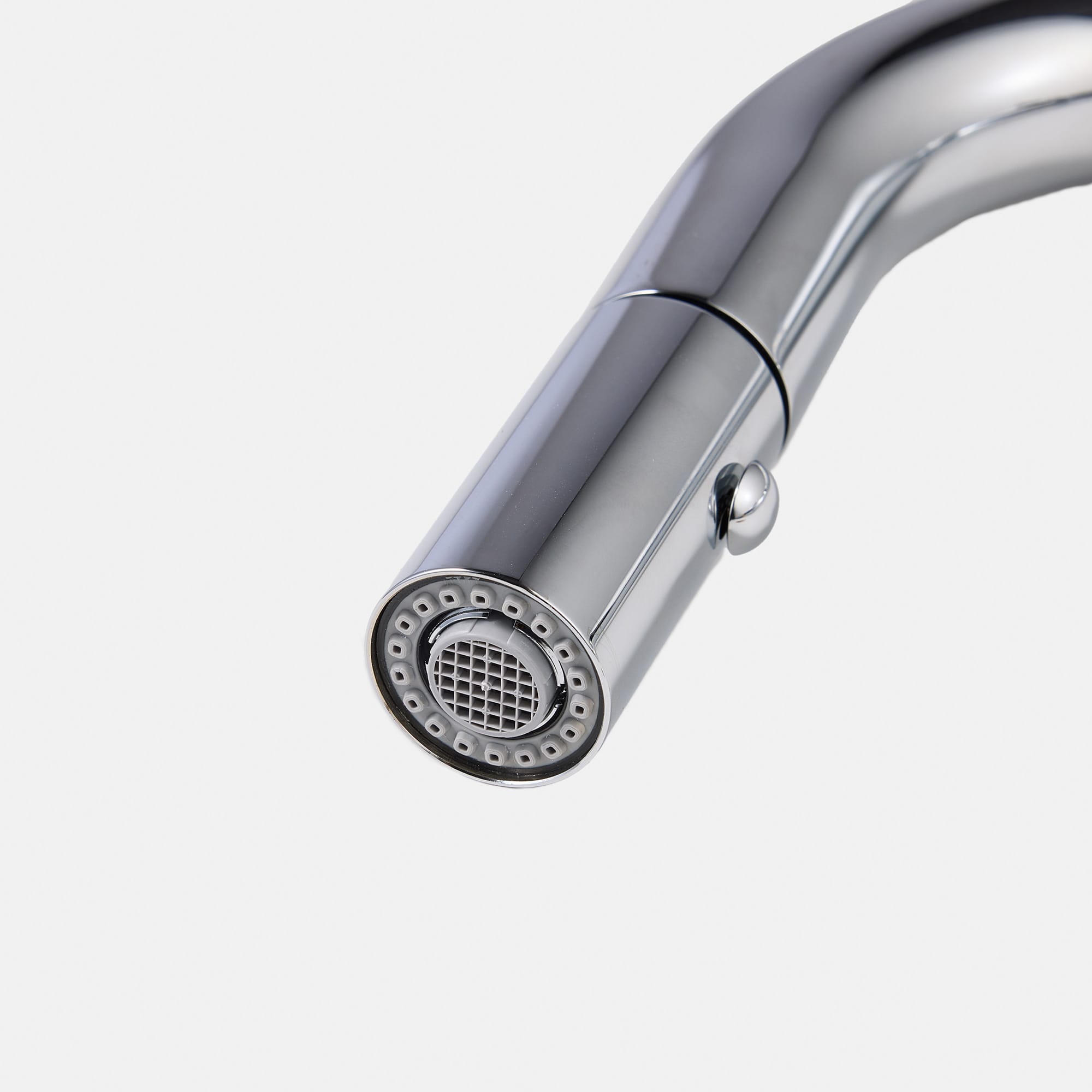 ベントネックホース水栓 クローム KB-TP014-01-G141 泡沫からシャワーへの切り替えは丸いボタンで行います