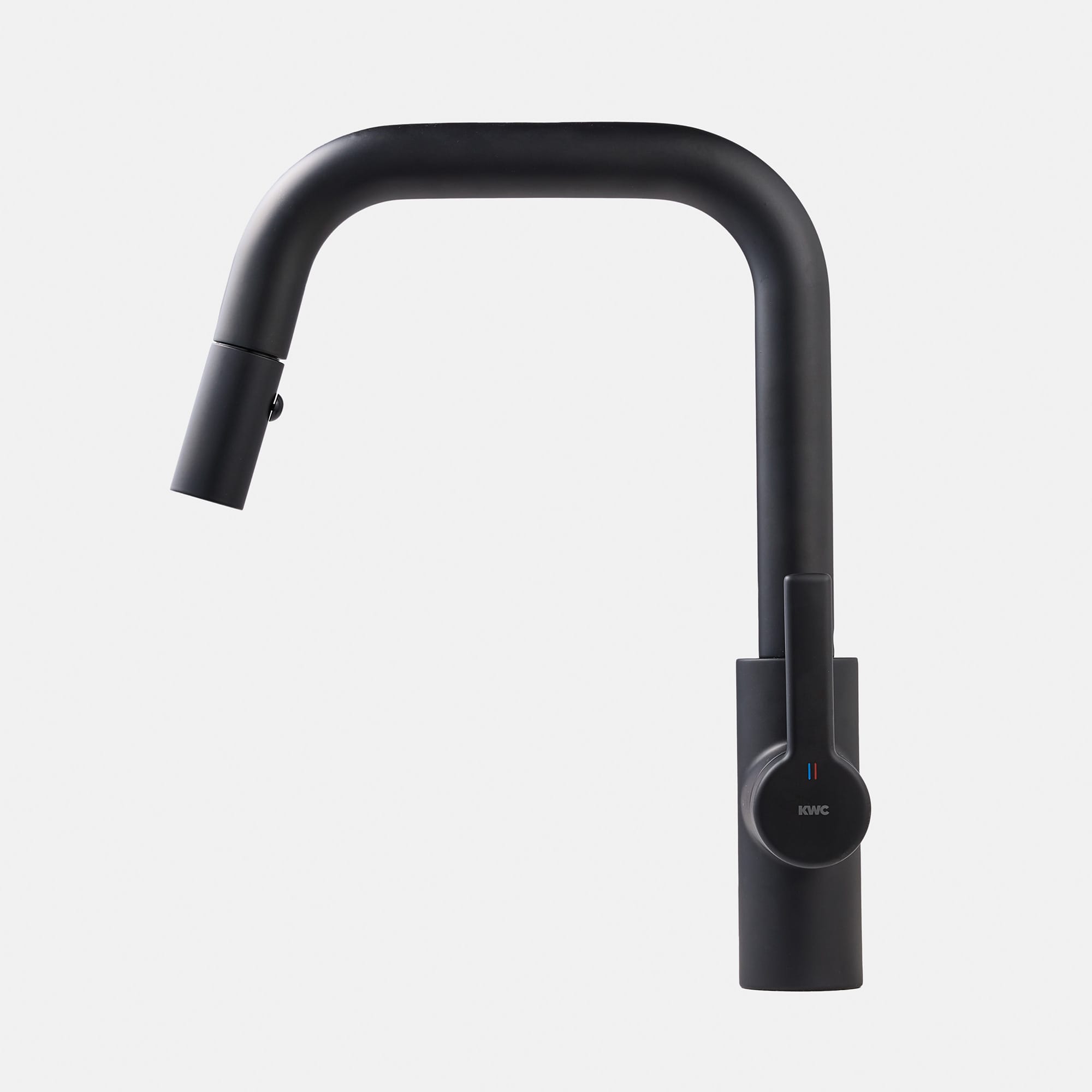 ベントネックホース水栓 ブラック KB-TP014-02-G141 横からの姿は高さが抑えられるク型