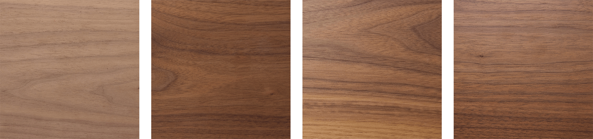 左から、無塗装 / 自然塗料 / ウレタン / セラウッド