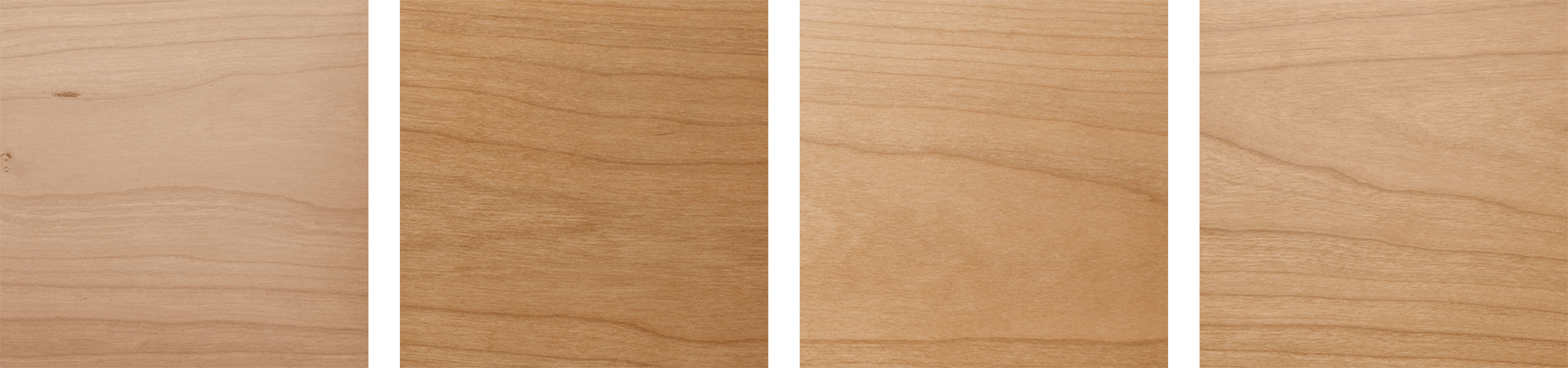 左から、無塗装 / 自然塗料 / ウレタン / セラウッド