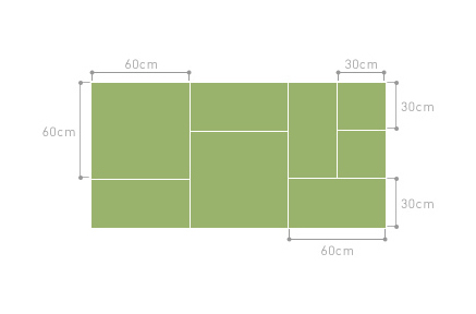 パネル型置き畳 ナチュラル FL-TM003-01-G125 1畳分パネル構成・寸法