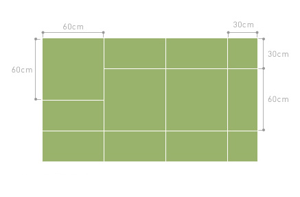 パネル型置き畳 ナチュラル FL-TM003-01-G125 1.5畳分パネル構成・寸法