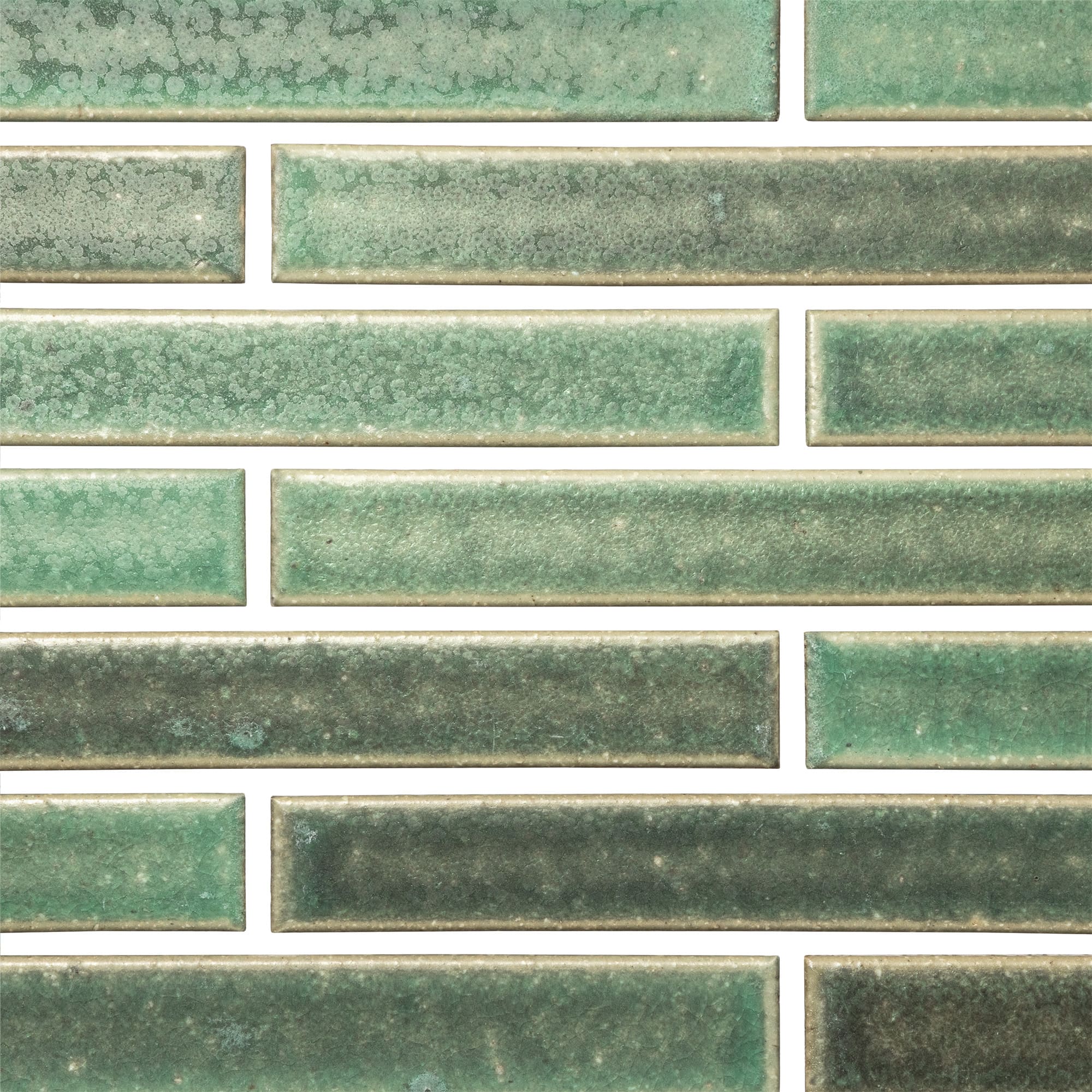 窯焼きボーダータイル ミント WL-TL013-02-G141 明るいグリーンと渋いグリーンが混ざります