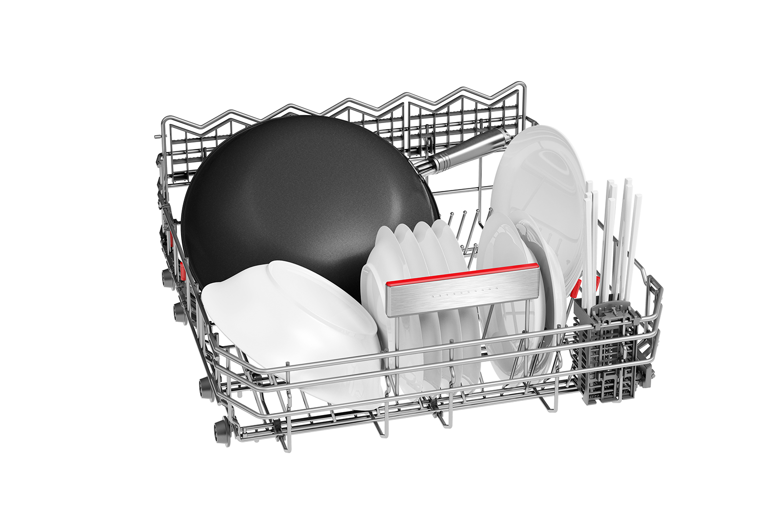 ビルトイン食洗機 フロントオープン W600 フルドアタイプ ゼオライトドライ（本体のみ） KB-PT004-04-G234 下段バスケット。調理に使用した鍋フライパンも入ります