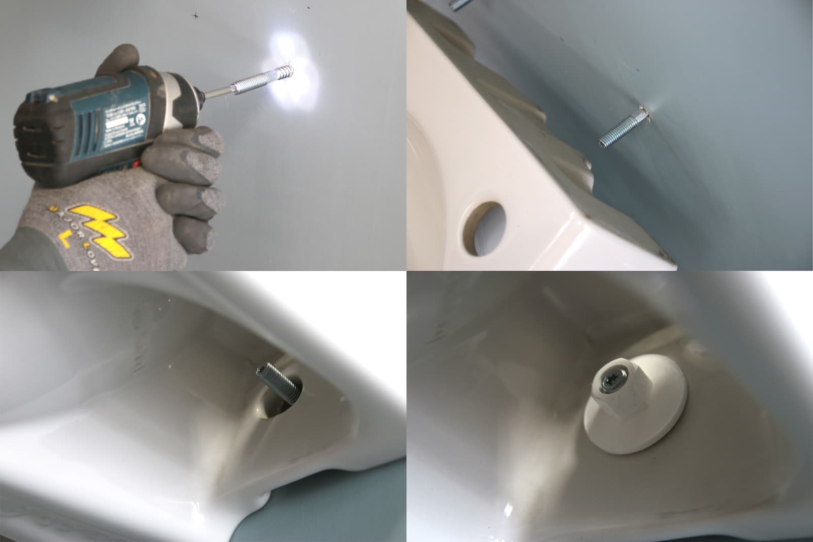 ウェルラウンドシンク フレームレス600 壁付け KB-PR008-04-G201 取り付けの様子（写真はサークル355）